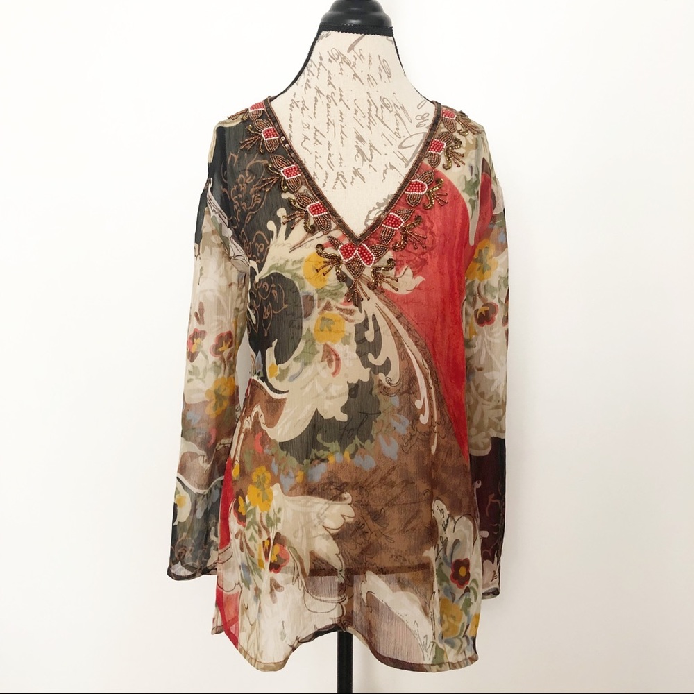 Beaded Tunic Blouse Size XL Swim Cover Up